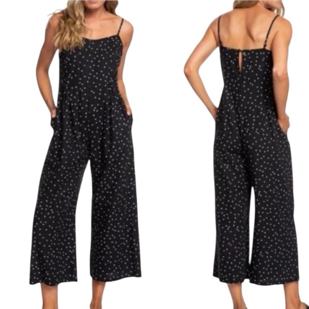 Roxy Black Polkadot Linen Blend Jumpsuit Woman’s Size XL